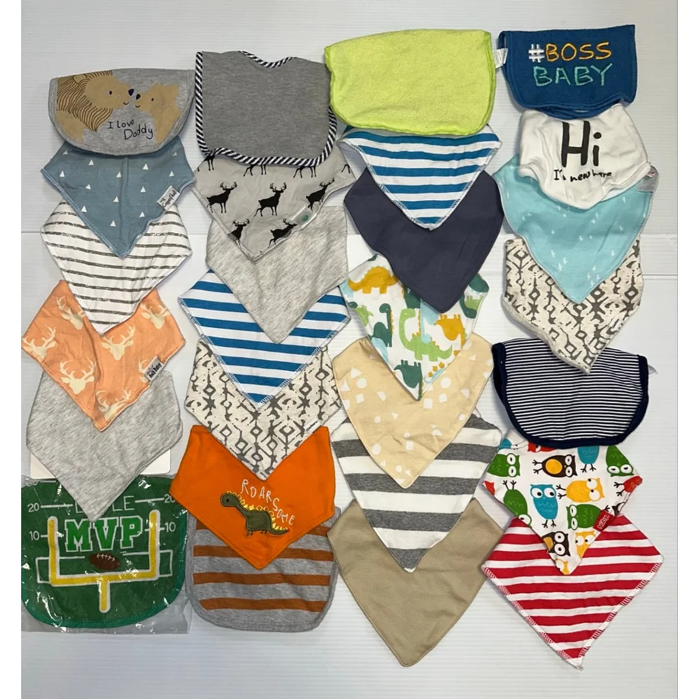 Baby Boy Lot of 27 Multi-color Bibs Lot One Size Bundle 1/2 used 1/2 new Feeding